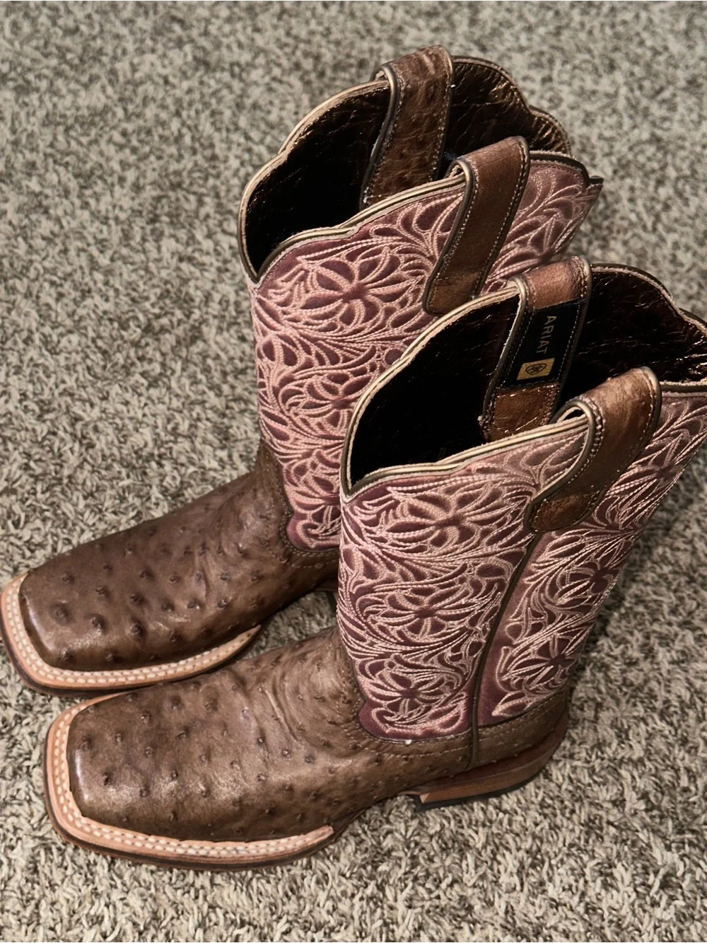Ariat Brown Ostrich Foot Pink Embroidered Shaft Over-the-Knee Boots